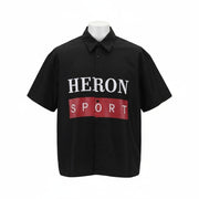 HERON PRESTON Men's L Black Button-Up Short Sleeve Collared Logo Shirt
