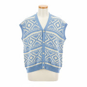 DSQUARED2 Women's XL Blue White Cotton Stretch Knit Patterned Vest