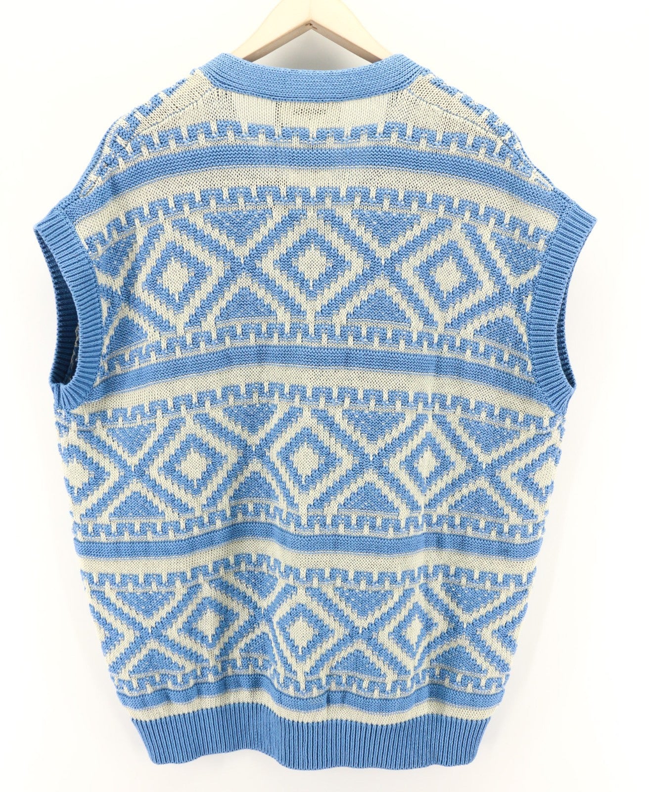 DSQUARED2 Women's XL Blue White Knit Cotton Sleeveless Pattern Vest