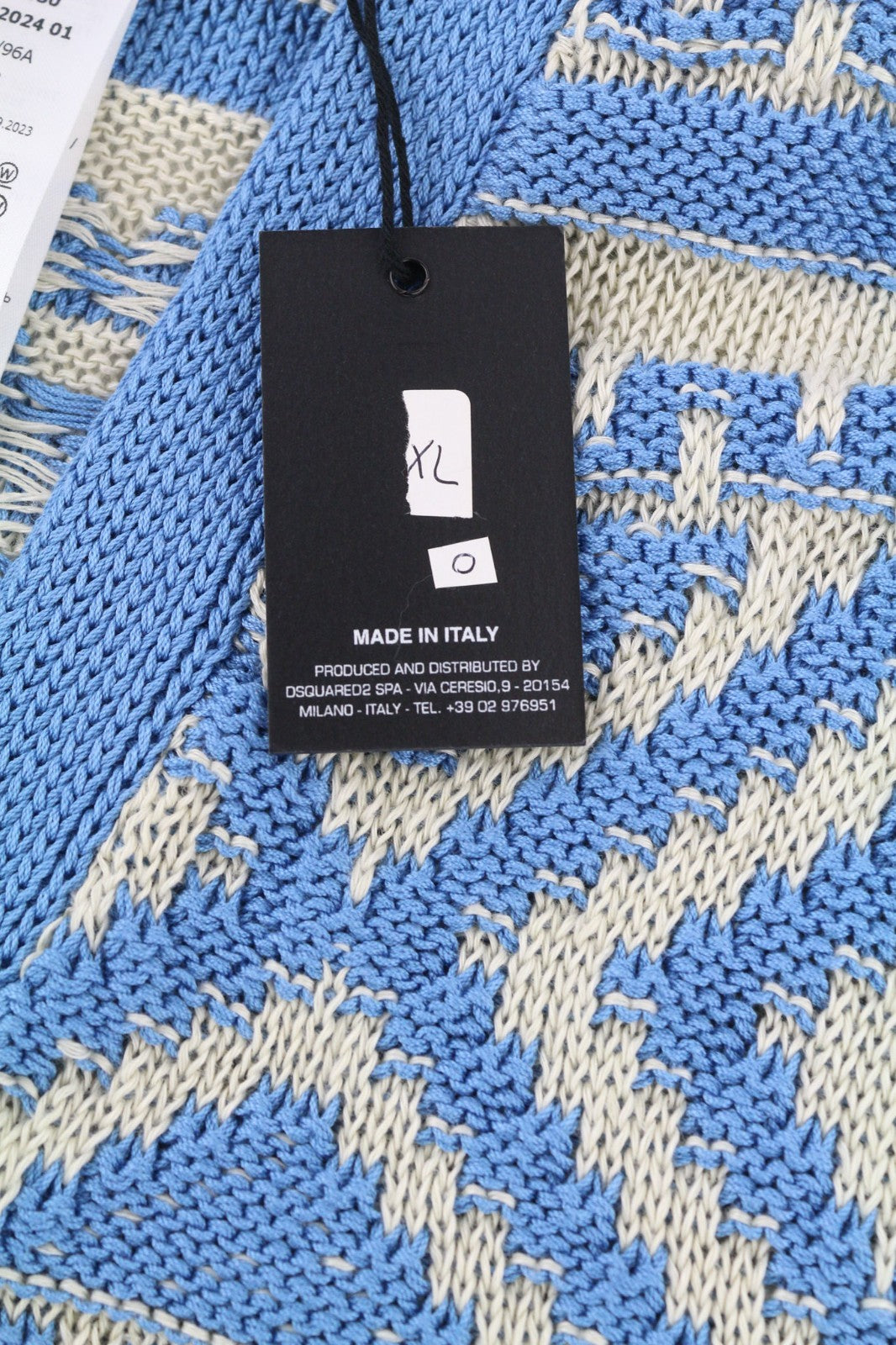 DSQUARED2 Women's XL Blue White Knit Cotton Sleeveless Pattern Vest