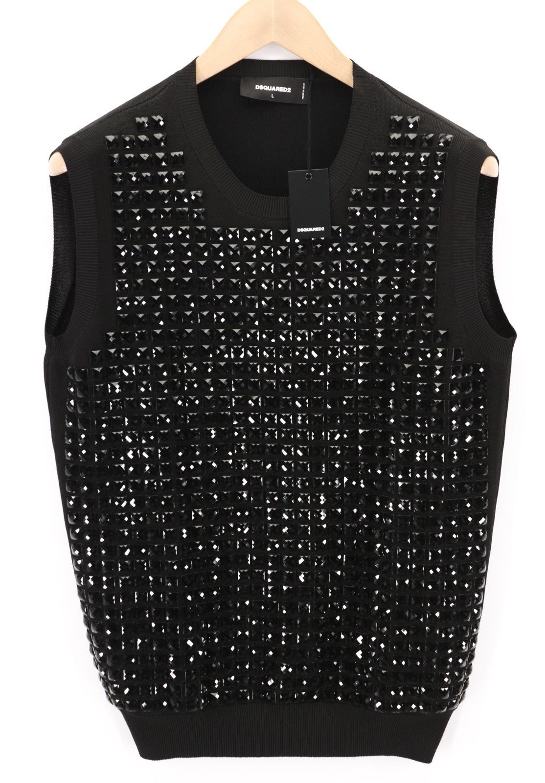 DSQUARED2 Women's L Black Cotton Blend Studded Sleeveless Knit Vest