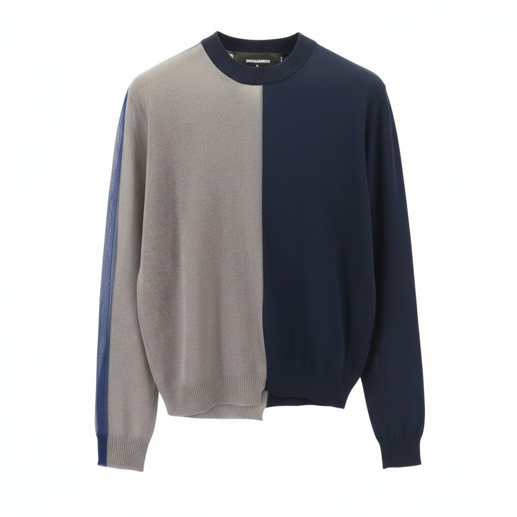 DSQUARED2 Women's M Navy Grey Long Sleeve Knit Pullover Casual Jumper