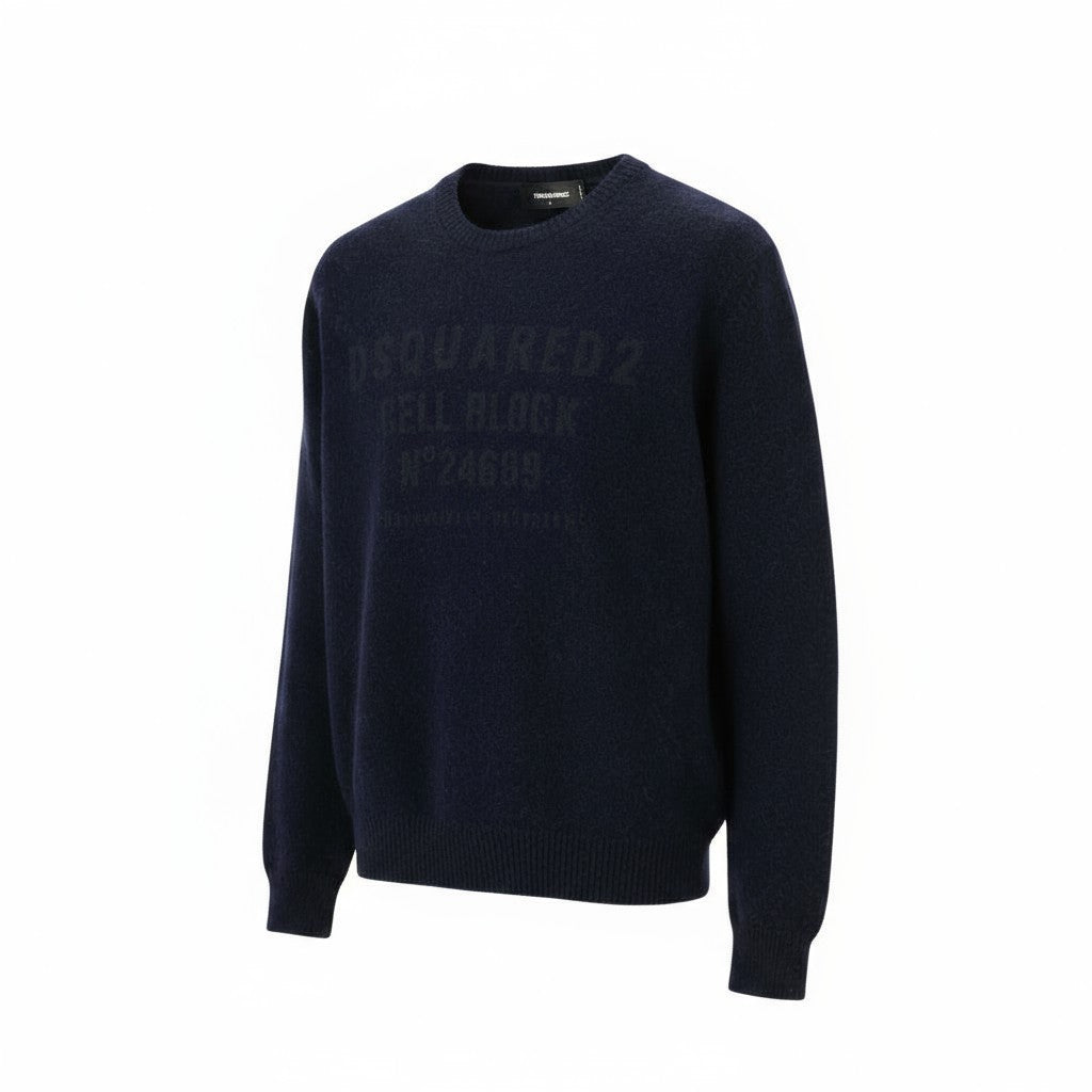 DSQUARED2 Women's S Navy Logo Wool Alpaca Long Sleeve Pullover Jumper