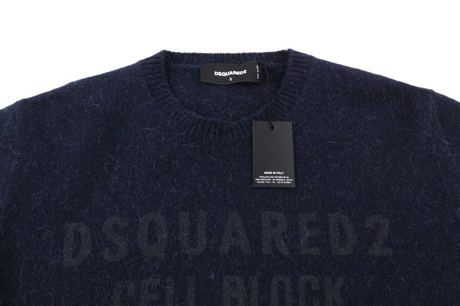 DSQUARED2 Women's S Navy Logo Wool Alpaca Long Sleeve Pullover Jumper