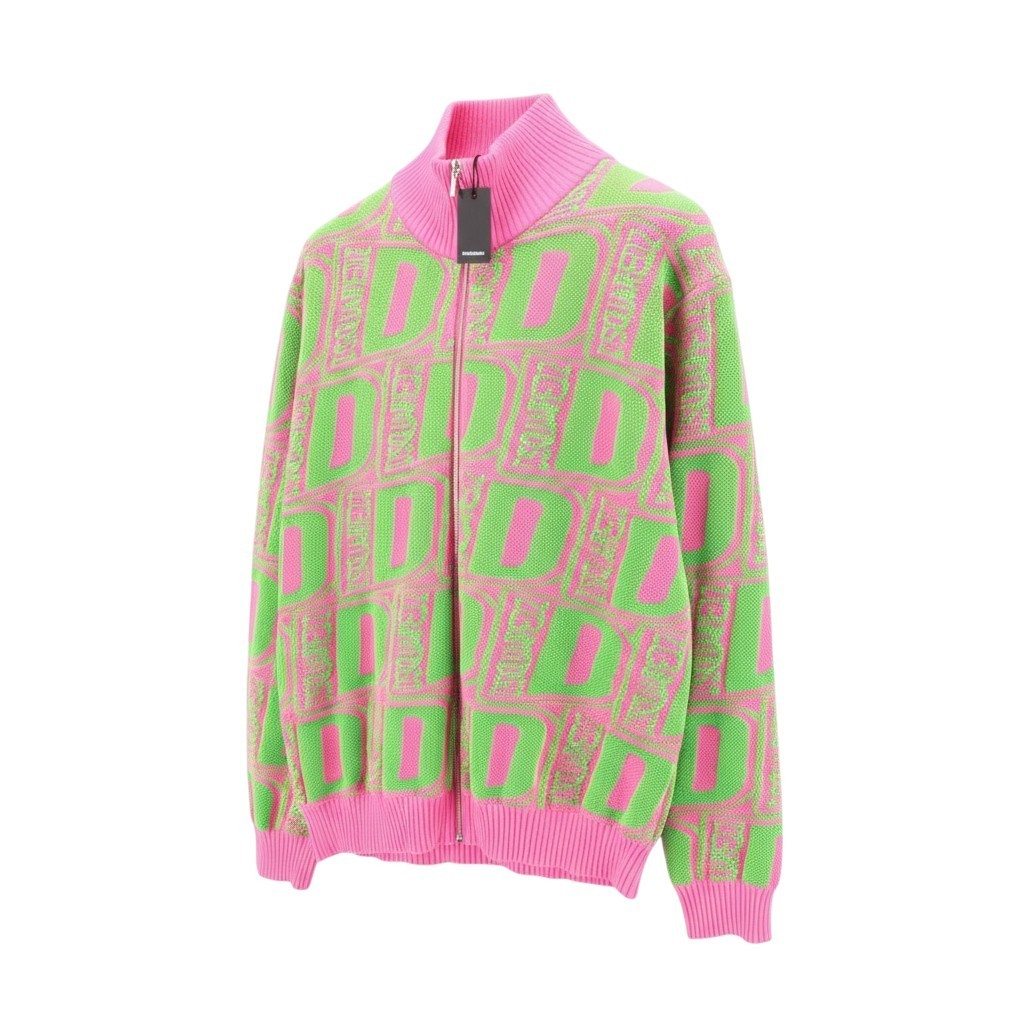 DSQUARED2 Women's M Pink Green Wool Blend Zip Knit Patterned Jumper