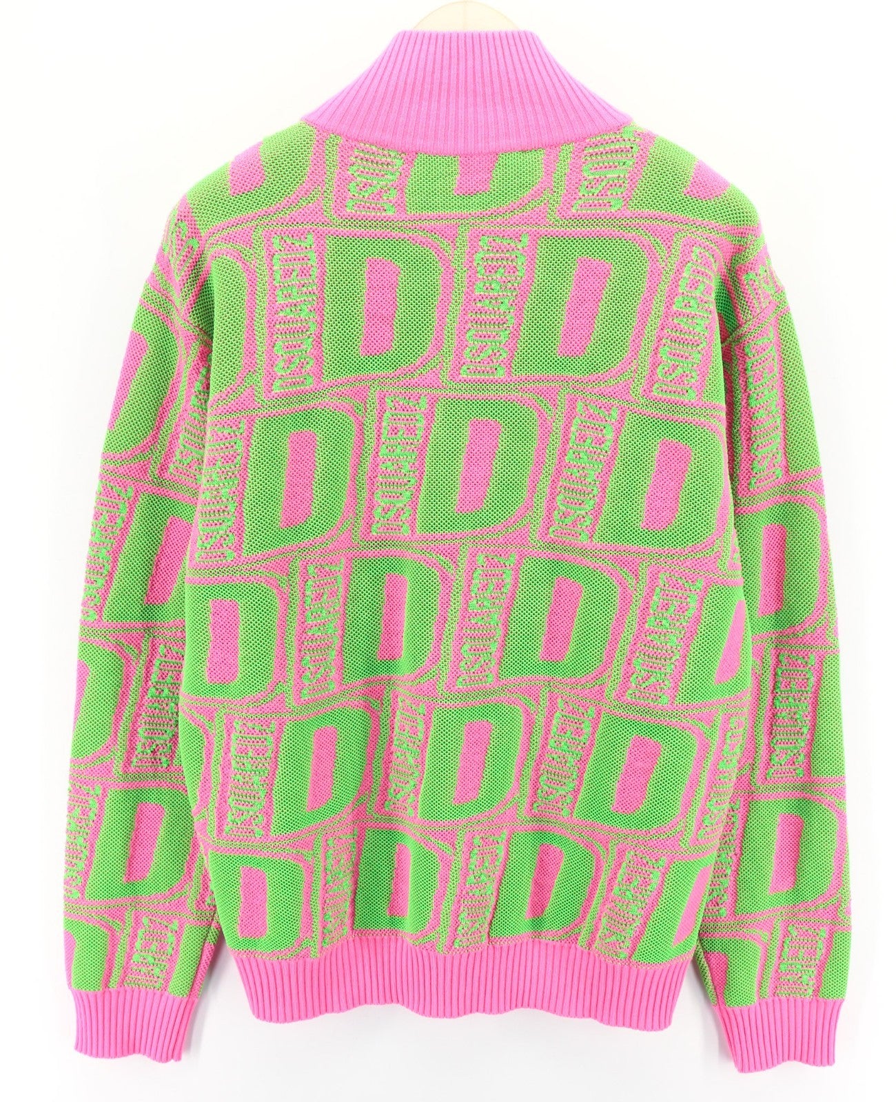 DSQUARED2 Women's M Pink Green Wool Blend Zip Knit Patterned Jumper