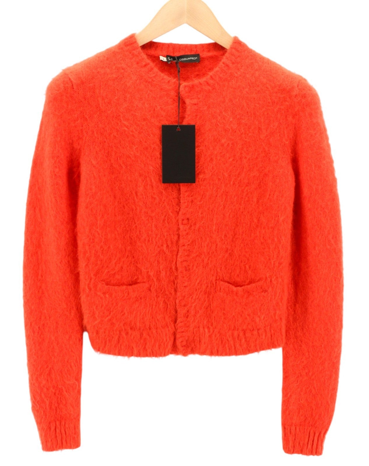 DSQUARED2 Women's S Red Mohair Wool Blend Button-Up Knit Cardigan