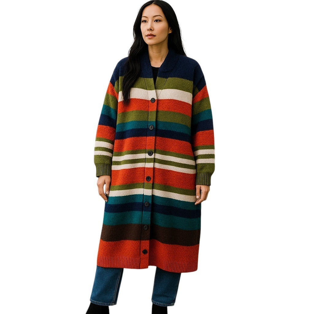 DSQUARED2 Women's S Multi Stripe Wool Mohair Alpaca Knit Long Overcoat RRP2845