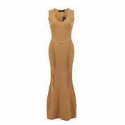 DSQUARED2 Women's XS Tan Brown Side Tie Sleeveless Maxi Bodycon Dress