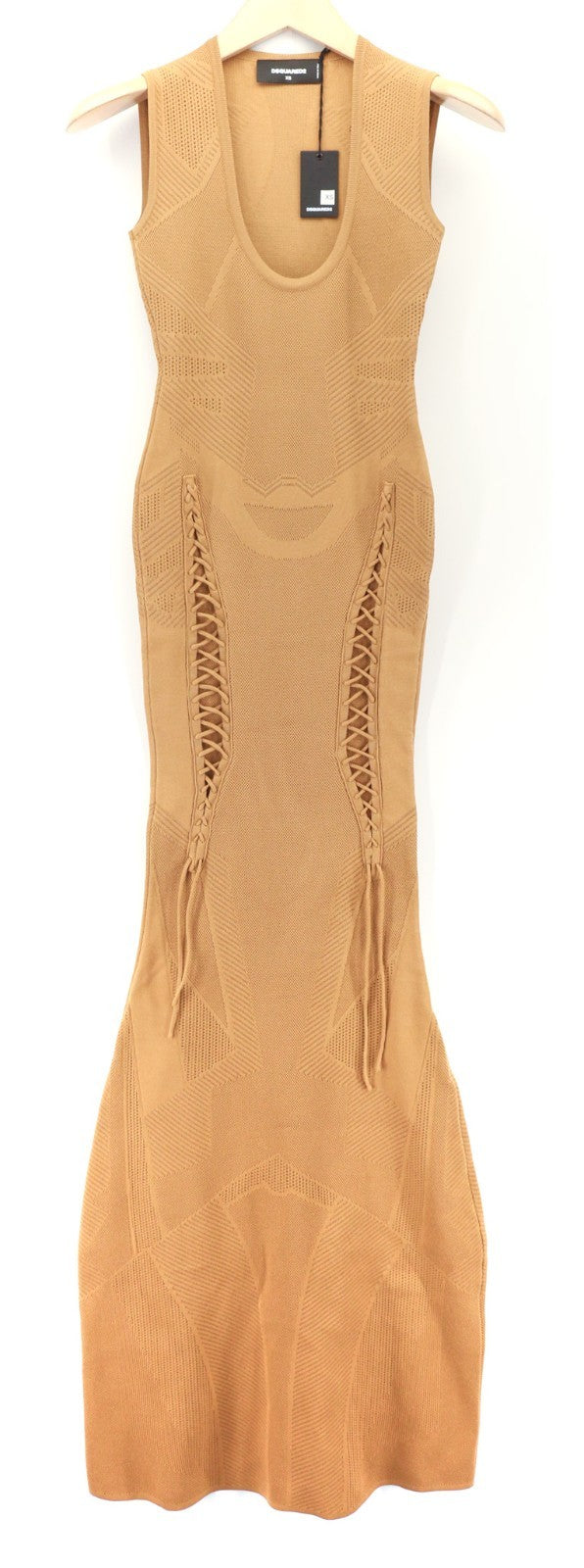 DSQUARED2 Women's XS Tan Brown Side Tie Sleeveless Maxi Bodycon Dress