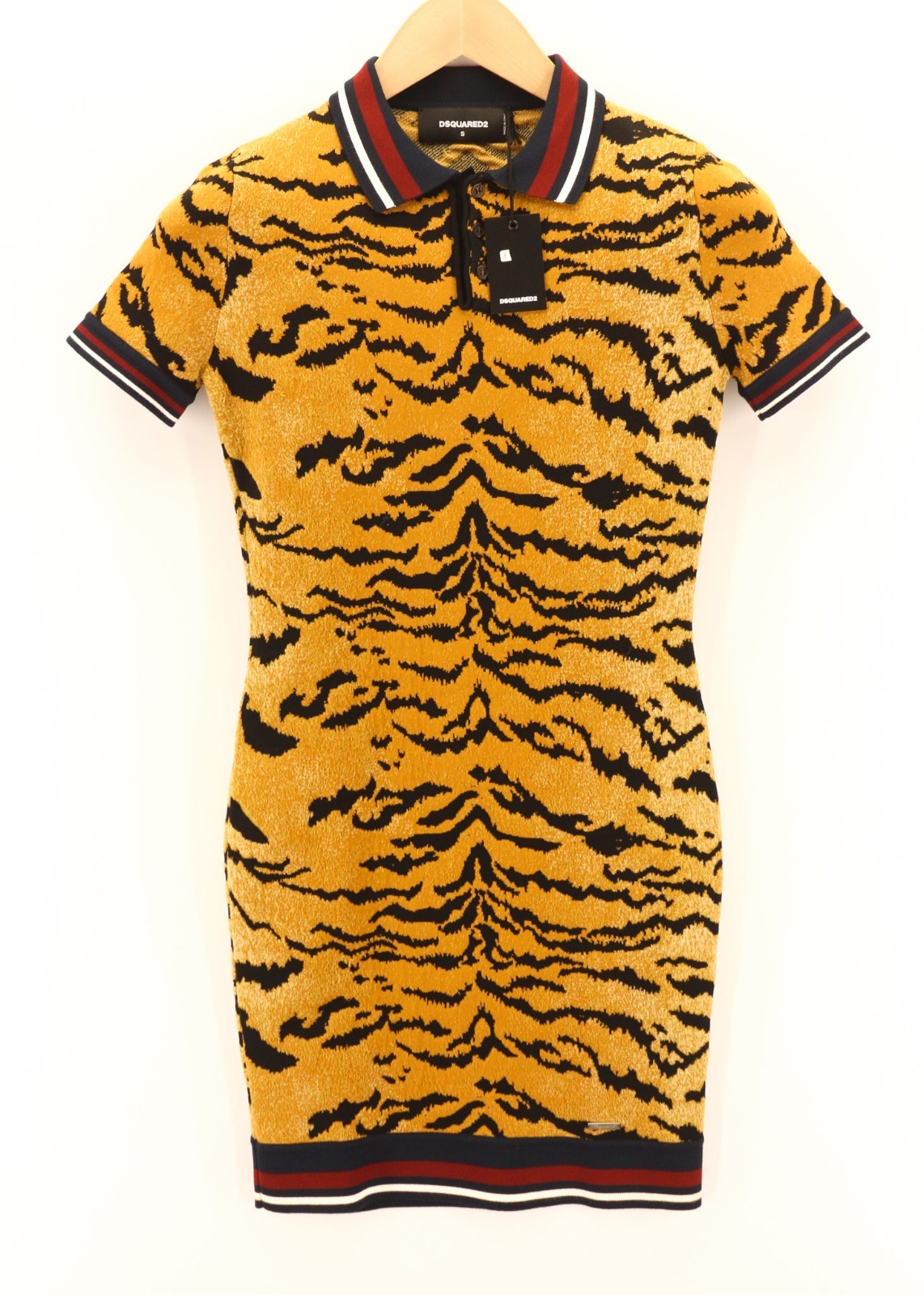 DSQUARED2 Women's S Yellow Brown Animal Print Collared Short Mini Dress