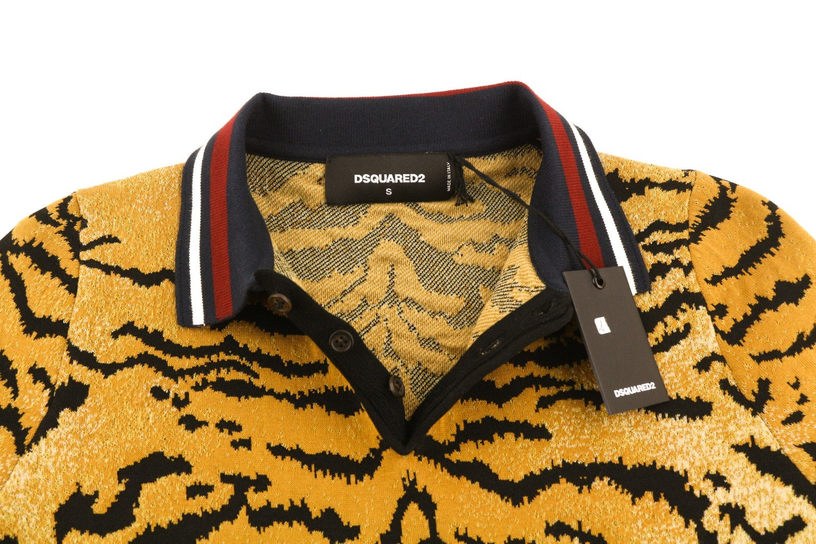 DSQUARED2 Women's S Yellow Brown Animal Print Collared Short Mini Dress