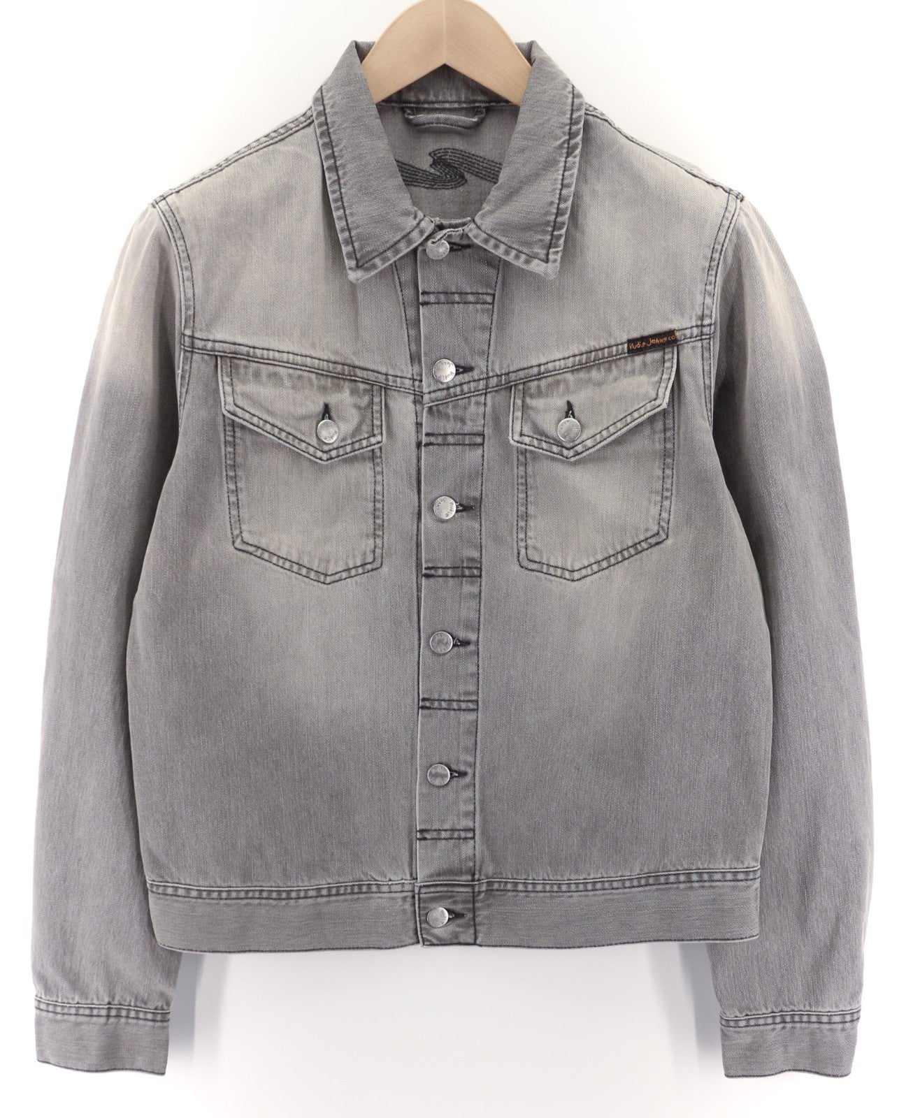 NUDIE JEANS Conny Org. Fog Men's M Grey Polo Denim Unlined Button Jacket