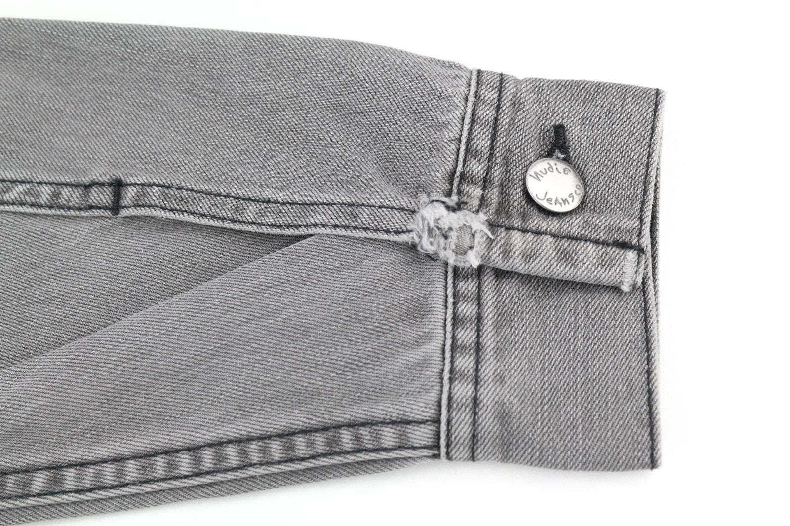 NUDIE JEANS Conny Org. Fog Men's M Grey Polo Denim Unlined Button Jacket
