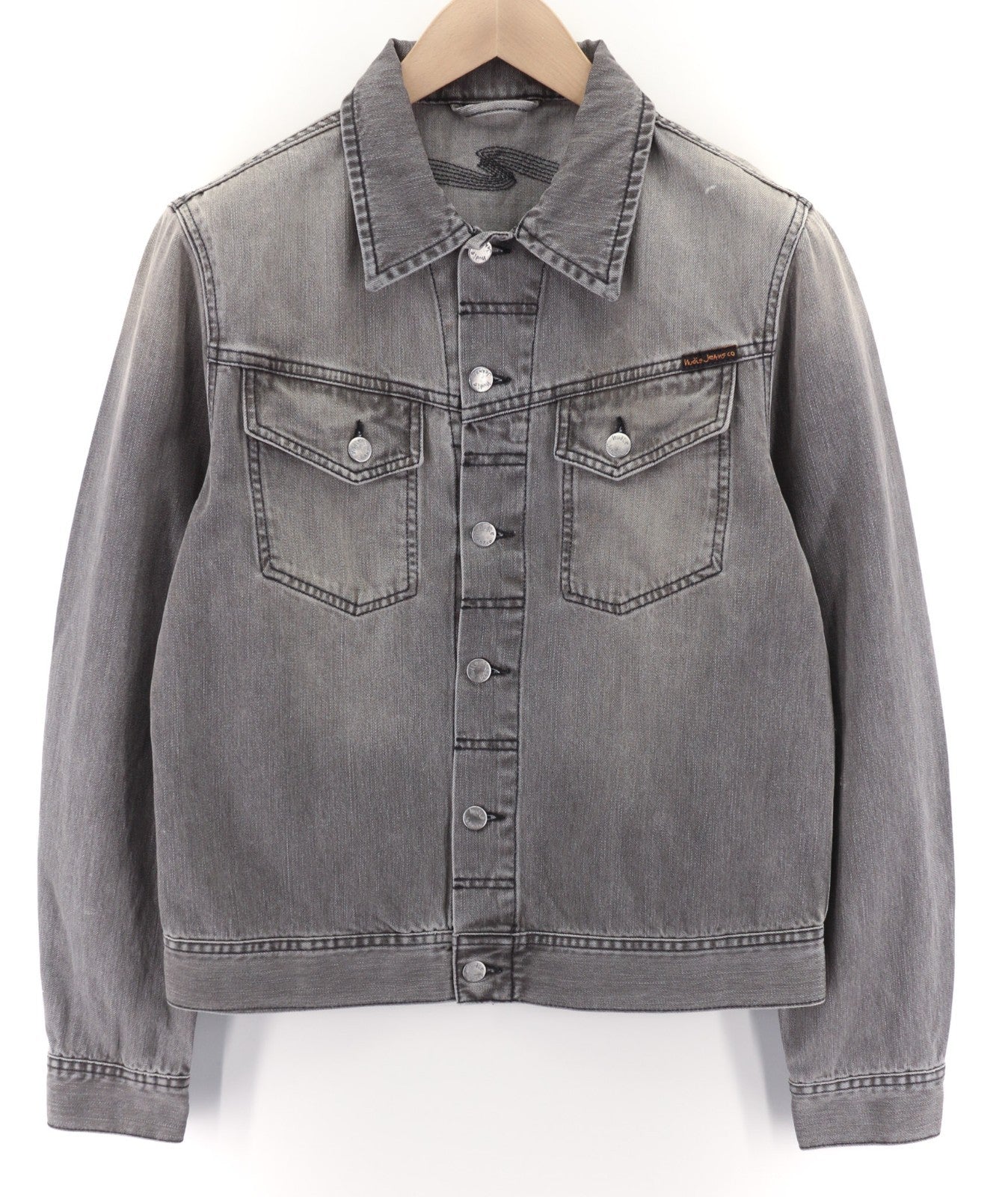 NUDIE JEANS Conny Org. Fog Men's M Grey Organic Cotton Polo Denim Jacket
