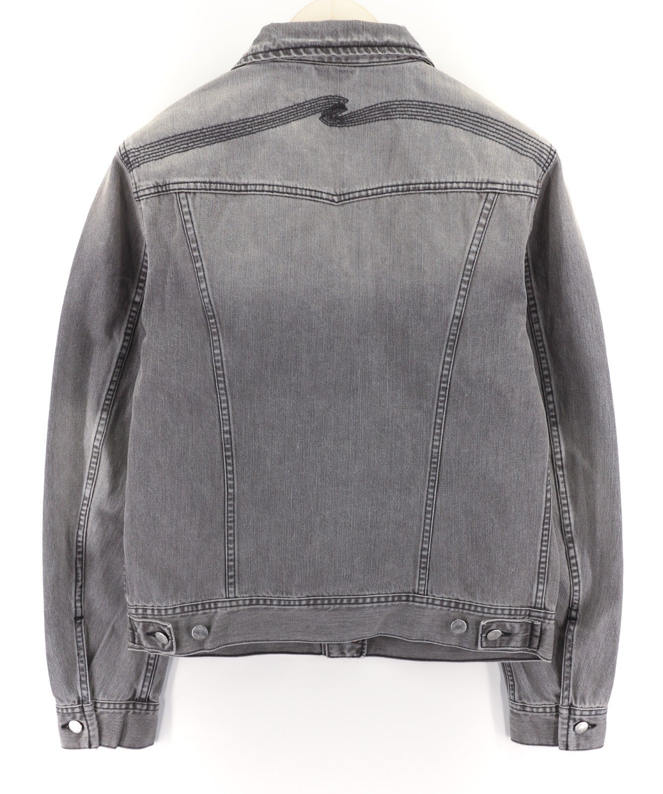 NUDIE JEANS Conny Org. Fog vyriškas pilkas organinės medvilnės polo džinsinis švarkas M dydžio 