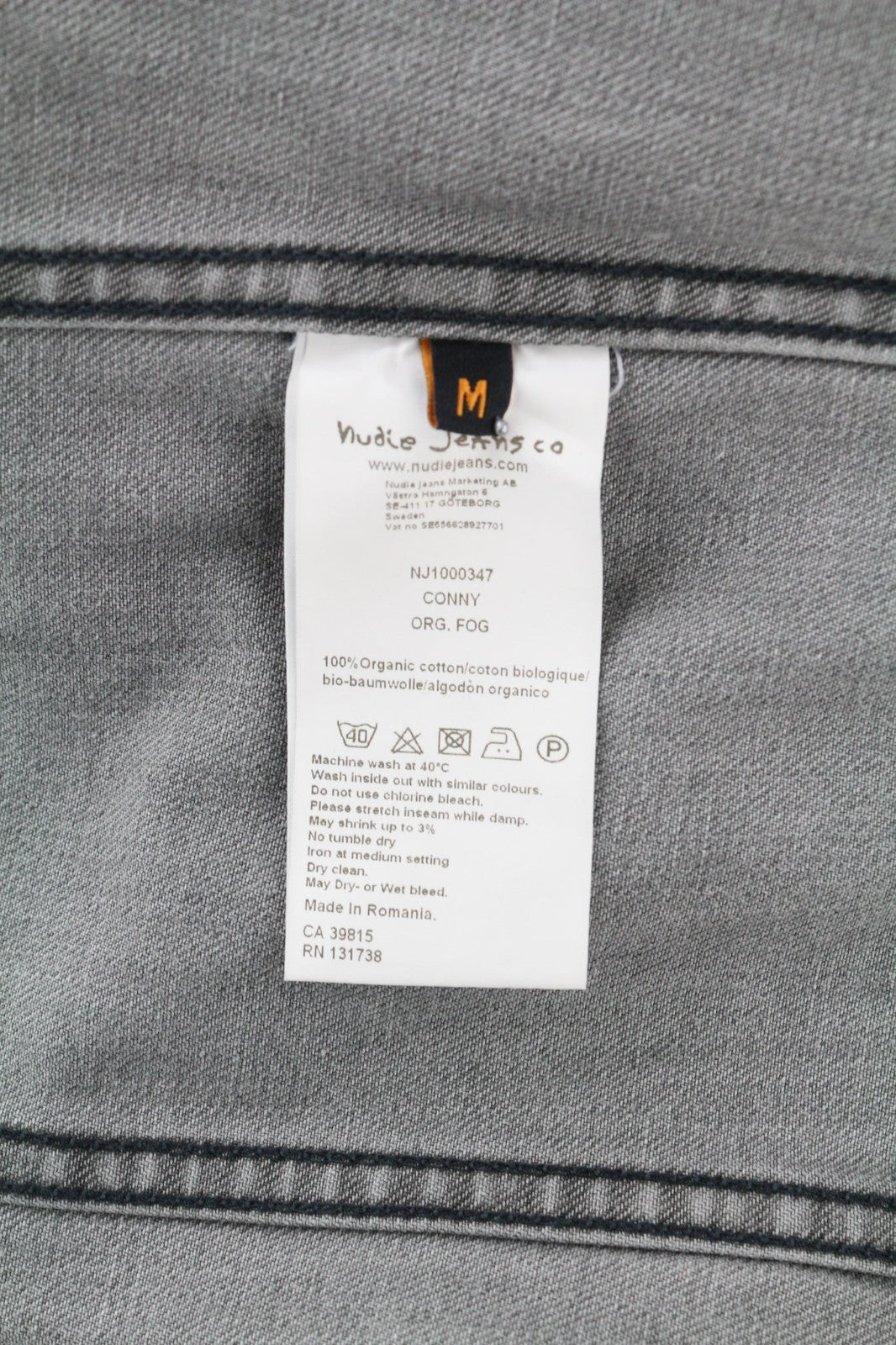 NUDIE JEANS Conny Org. Fog vyriškas pilkas organinės medvilnės polo džinsinis švarkas M dydžio 