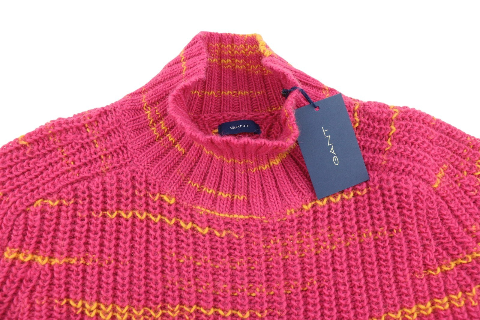 GANT Multi Color Turtleneck Women Jumper M Peacock Pink Wool Tight Knit Pullover