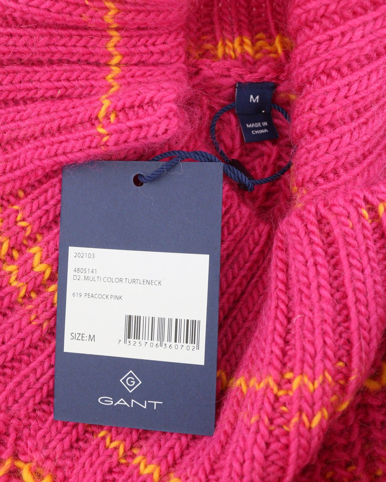 GANT Multi Color Turtleneck Women Jumper M Peacock Pink Wool Tight Knit Pullover