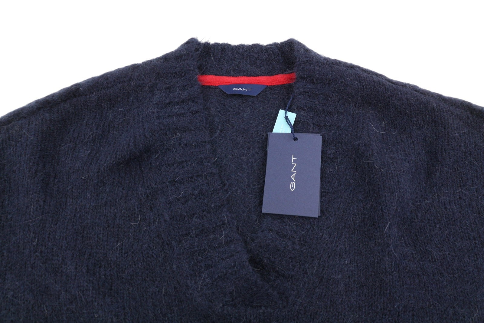 GANT Mohair V-Neck Women Jumper M Evening Blue Wool Blend Tight-Knit Pullover