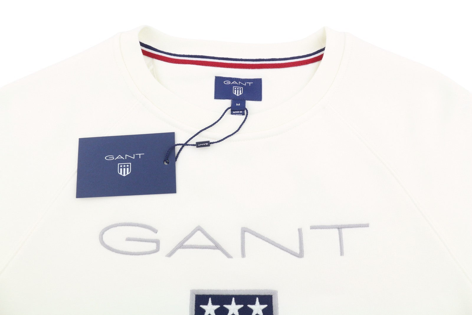 GANT Shield C-Neck Men Sweatshirt M Eggshell White Embroidered Logo Pullover