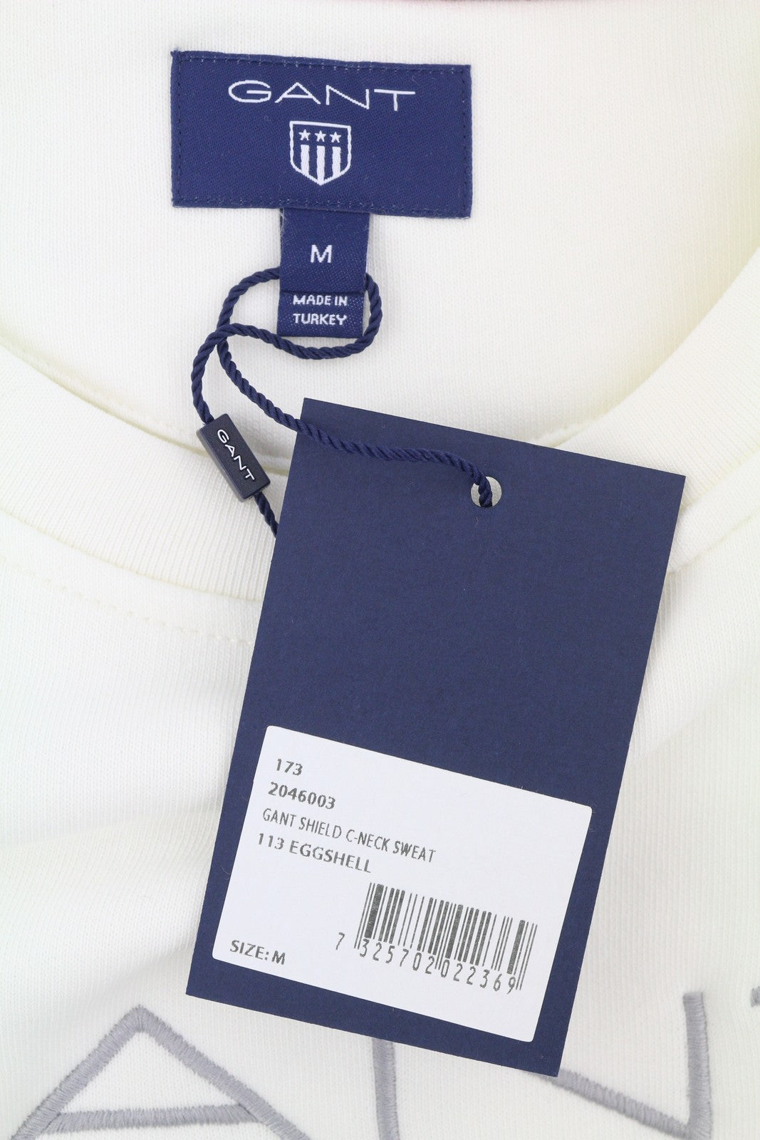 GANT Shield C-Neck Men Sweatshirt M Eggshell White Embroidered Logo Pullover