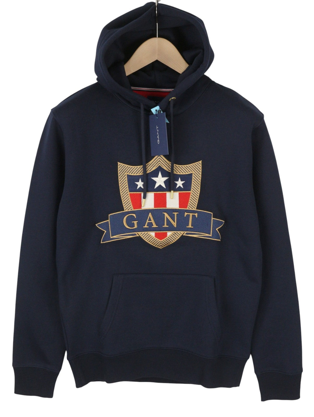 GANT Banner Shield Men Hoodie M Evening Blue Kangaroo Pocket Pullover RRP199