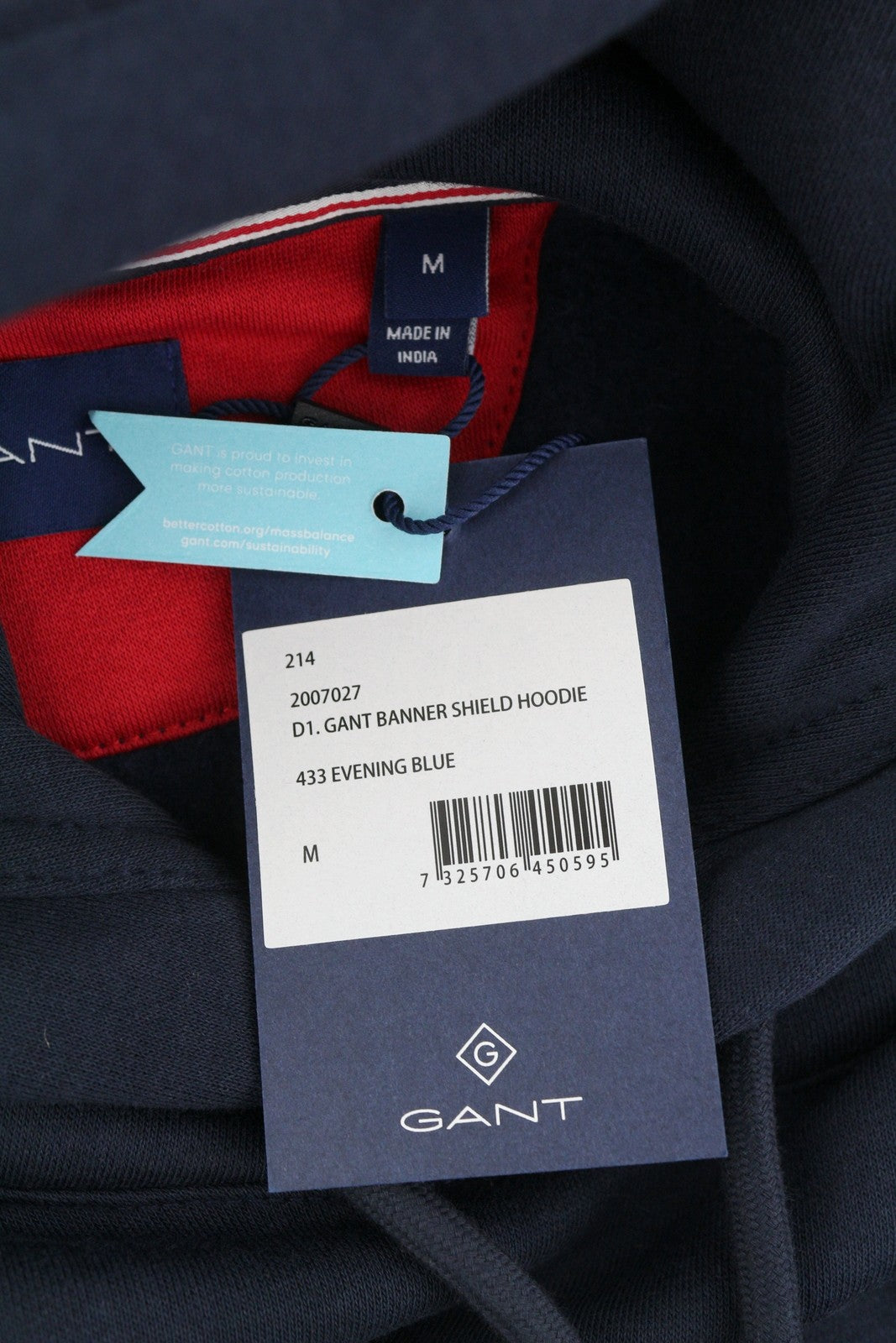 GANT Banner Shield Men Hoodie M Evening Blue Kangaroo Pocket Pullover RRP199