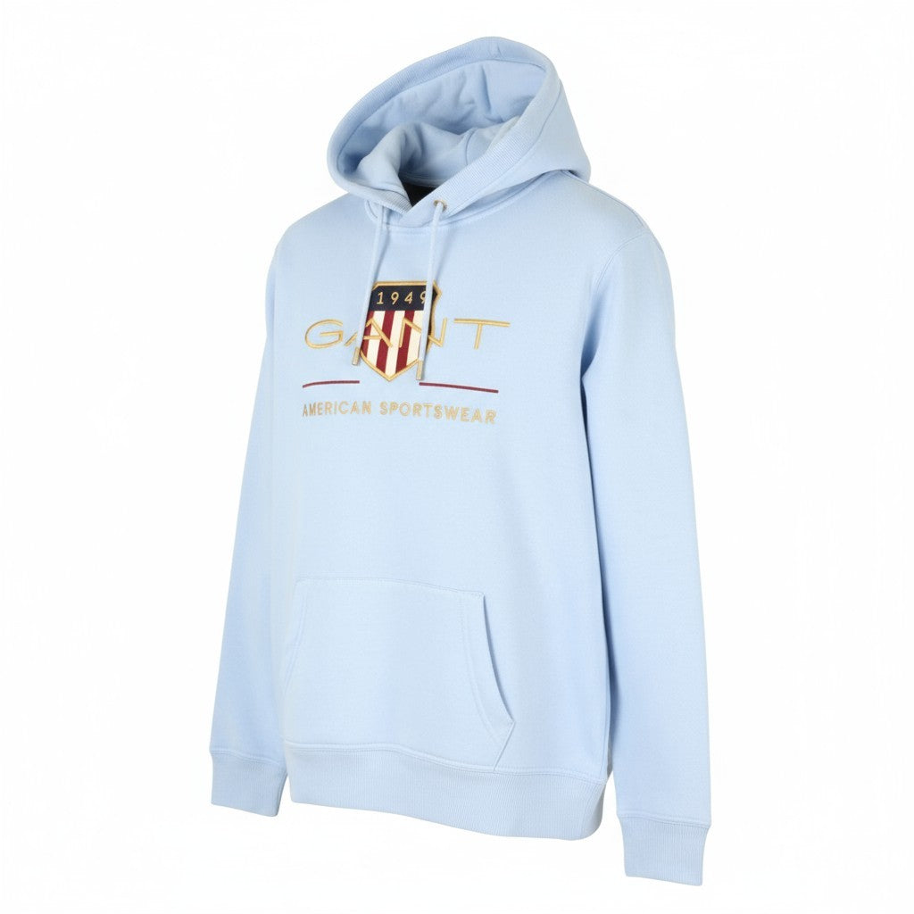 GANT Archive Shield Men Hoodie M Capri Blue Embroidered Kangaroo Pullover RRP179