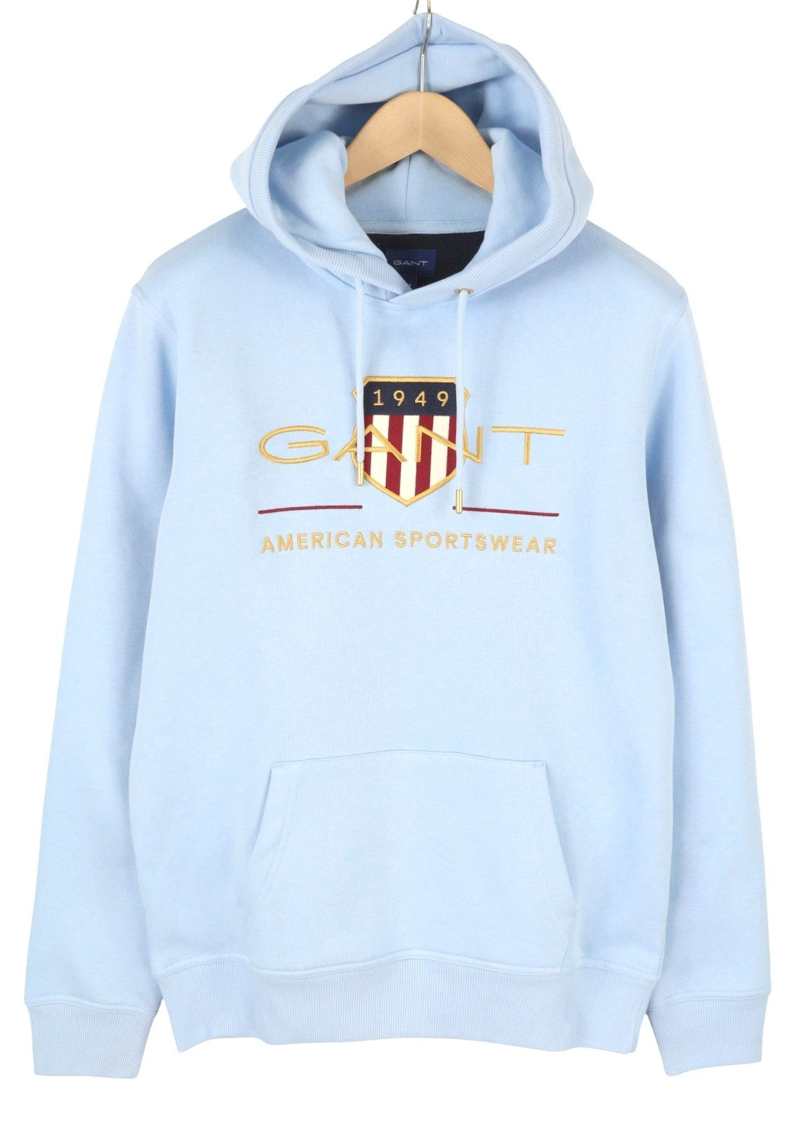 GANT Archive Shield Men Hoodie M Capri Blue Embroidered Kangaroo Pullover RRP179