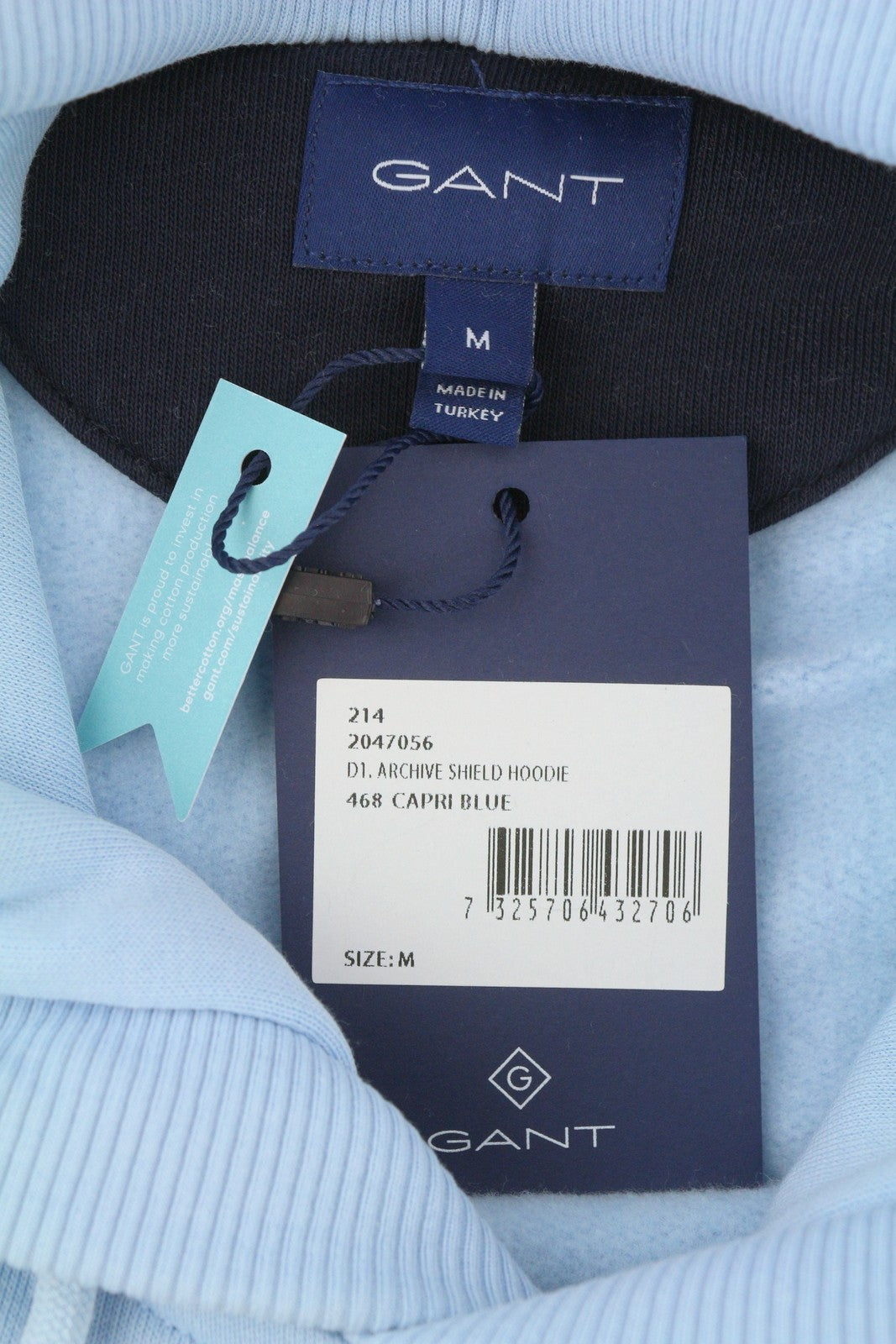 GANT Archive Shield vyriškas džemperis su gobtuvu M, mėlynas, siuvinėtas kengūros raštas, RRP179 