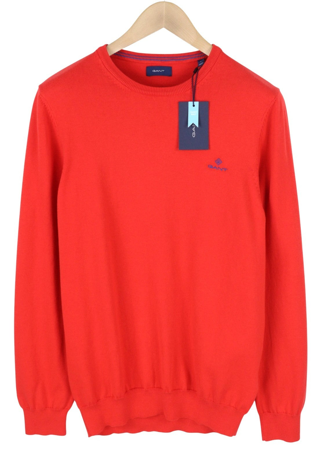 GANT Stretch Cotton Contrast C-Neck Men Jumper L Lava Red Tight-Knit Pullover