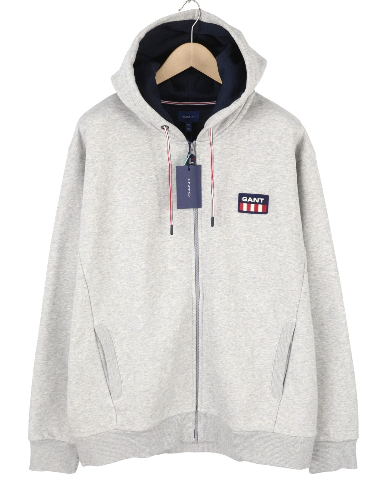 GANT Retro Logo Full Zip Men Hoodie 2XL Light Grey Melange Long Sleeve RRP149