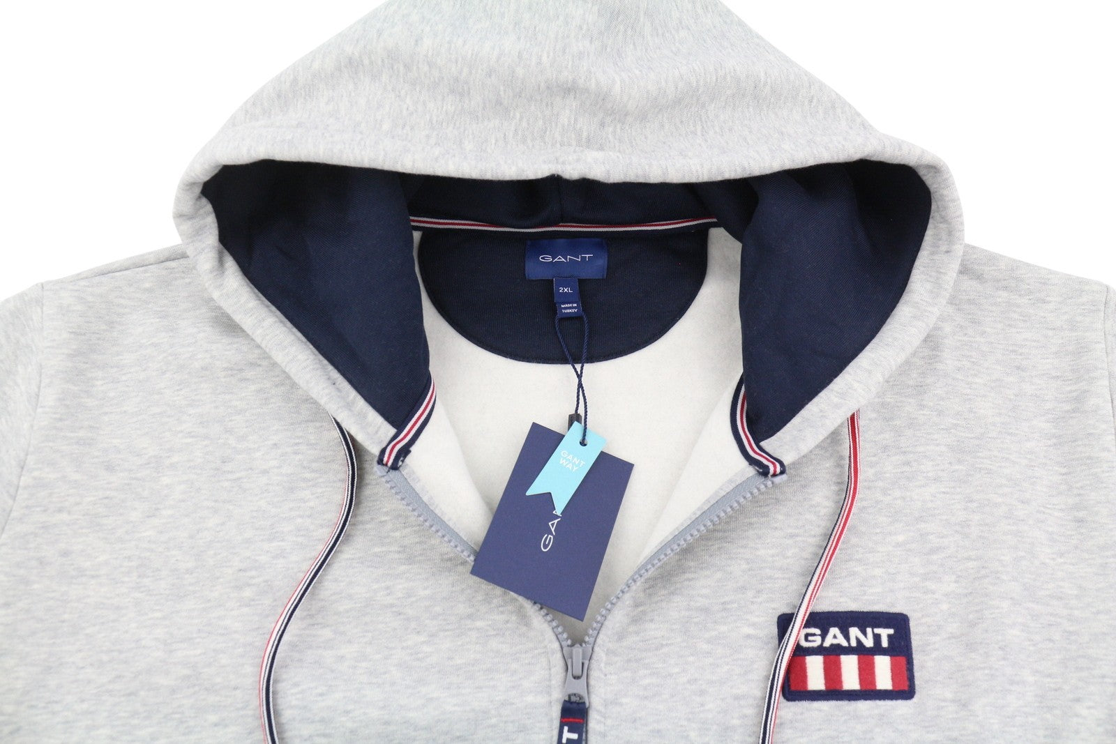 GANT Retro Logo Full Zip Men Hoodie 2XL Light Grey Melange Long Sleeve RRP149