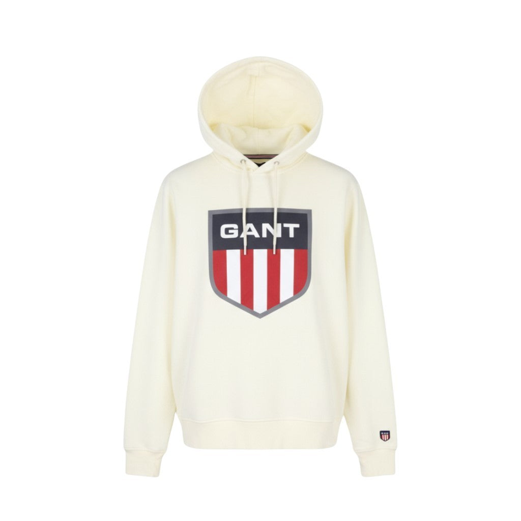 GANT Retro Shield Men Hoodie XL Eggshell Patch Long Sleeve Pullover Ivory RRP199