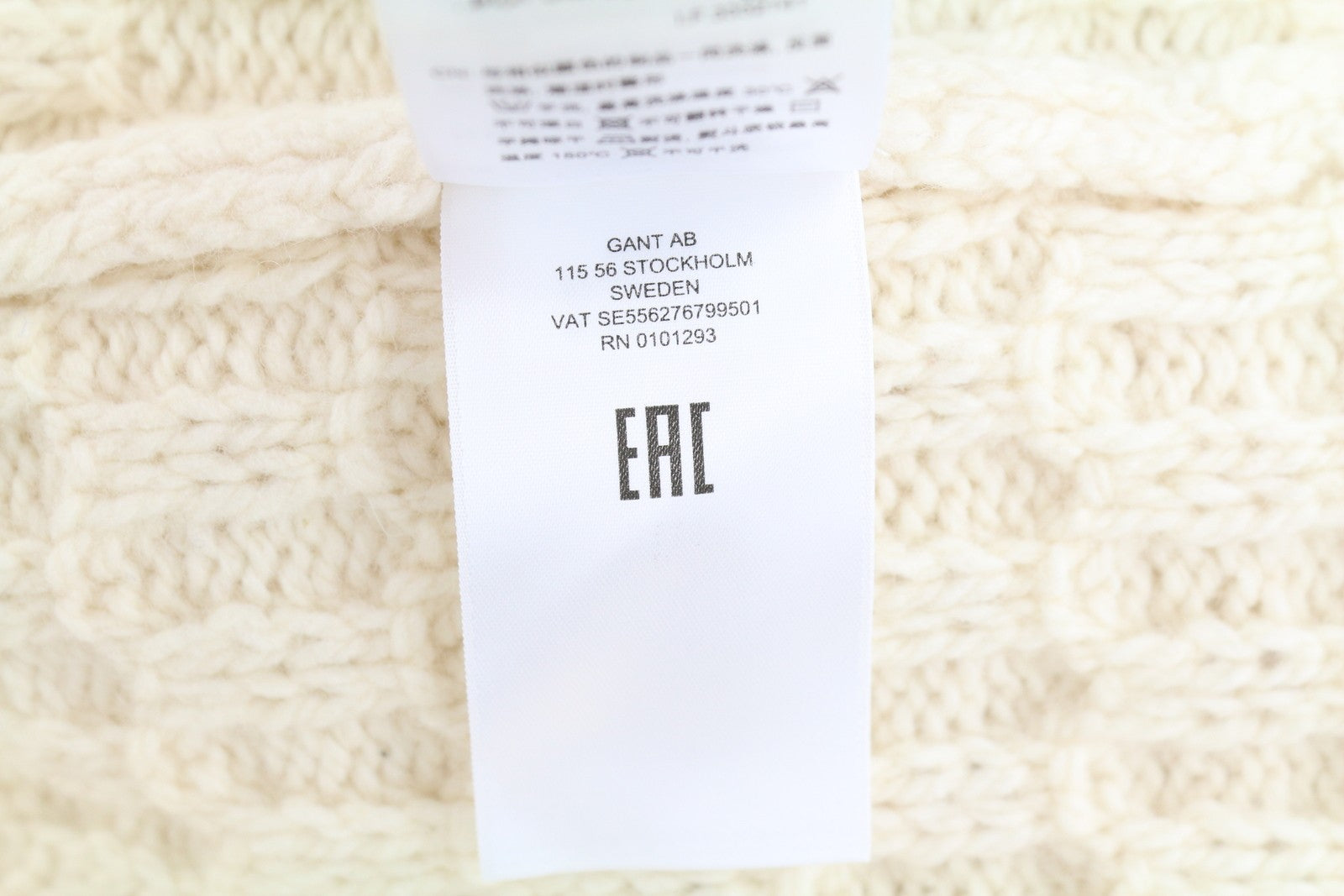 GANT Chunky Texture Turleneck Men Jumper M Cream Wool Blend Knitted Pullover