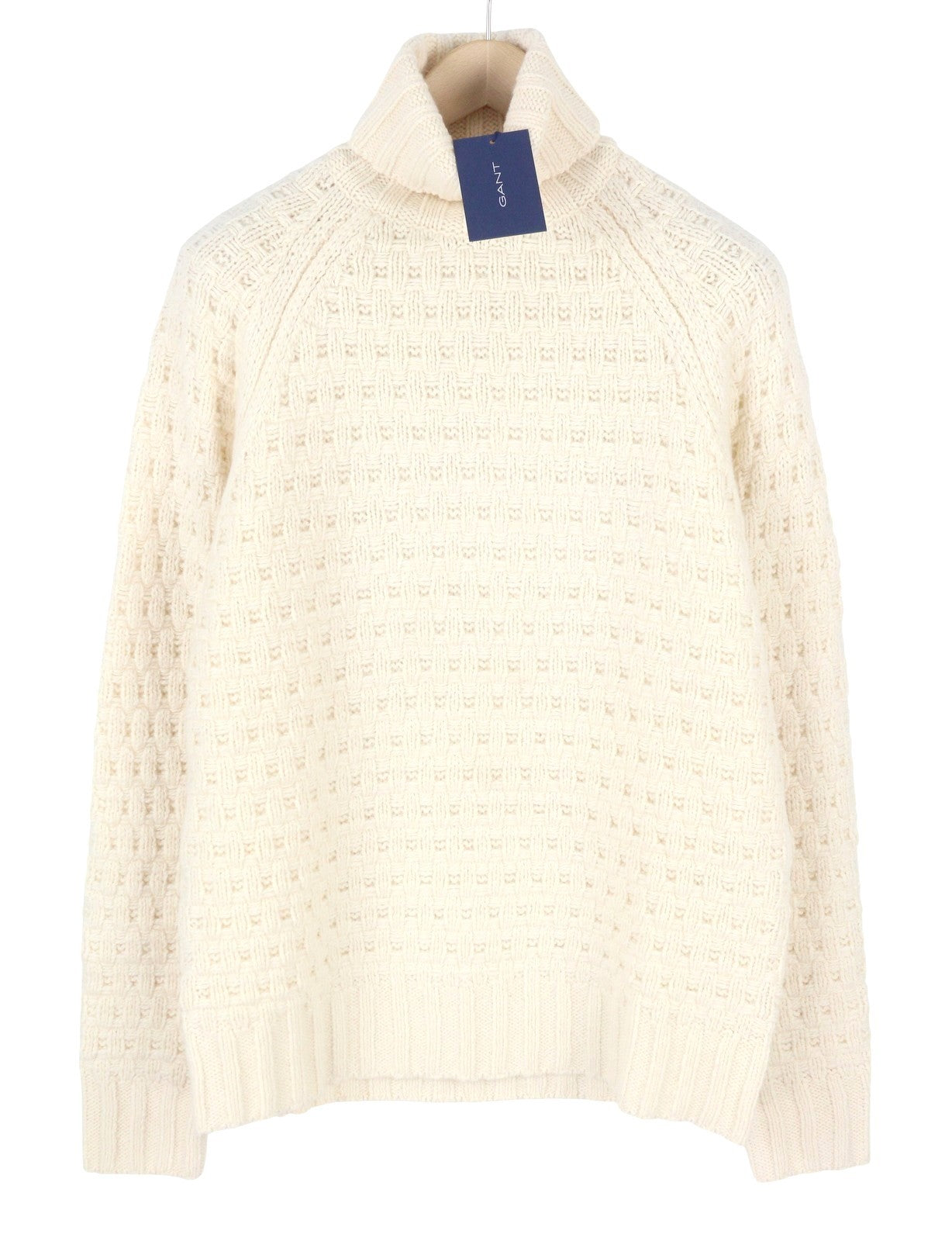 GANT Chunky Texture Turleneck Men Jumper M Cream Wool Blend Knitted Pullover