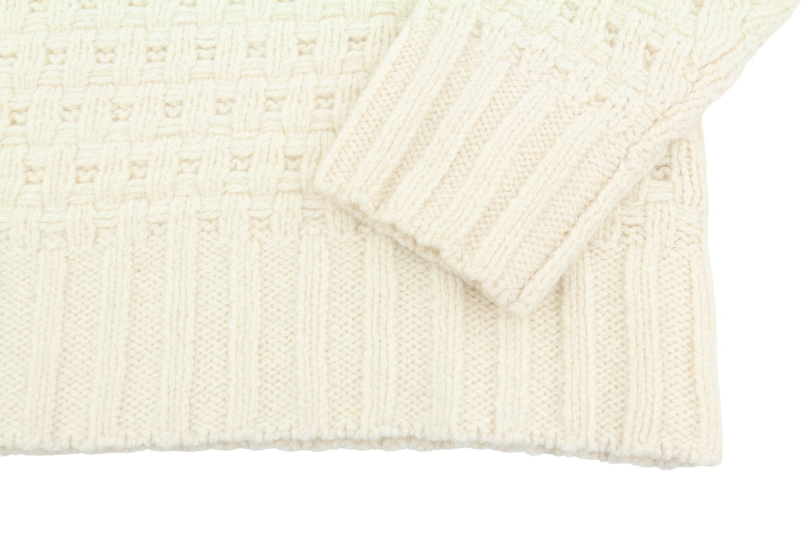 GANT Chunky Texture Turleneck Men Jumper M Cream Wool Blend Knitted Pullover