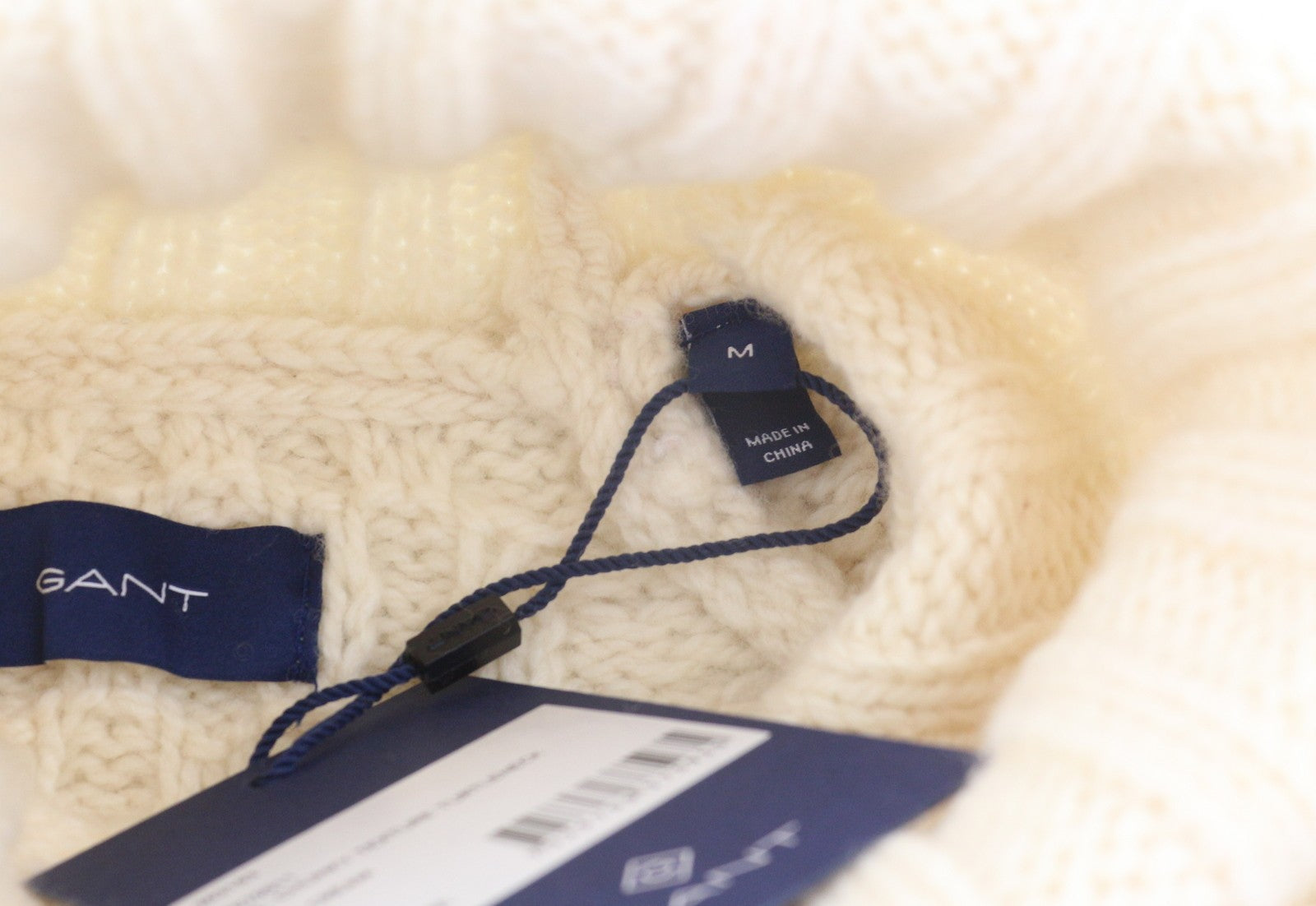 GANT Chunky Texture Turleneck Men Jumper M Cream Wool Blend Knitted Pullover