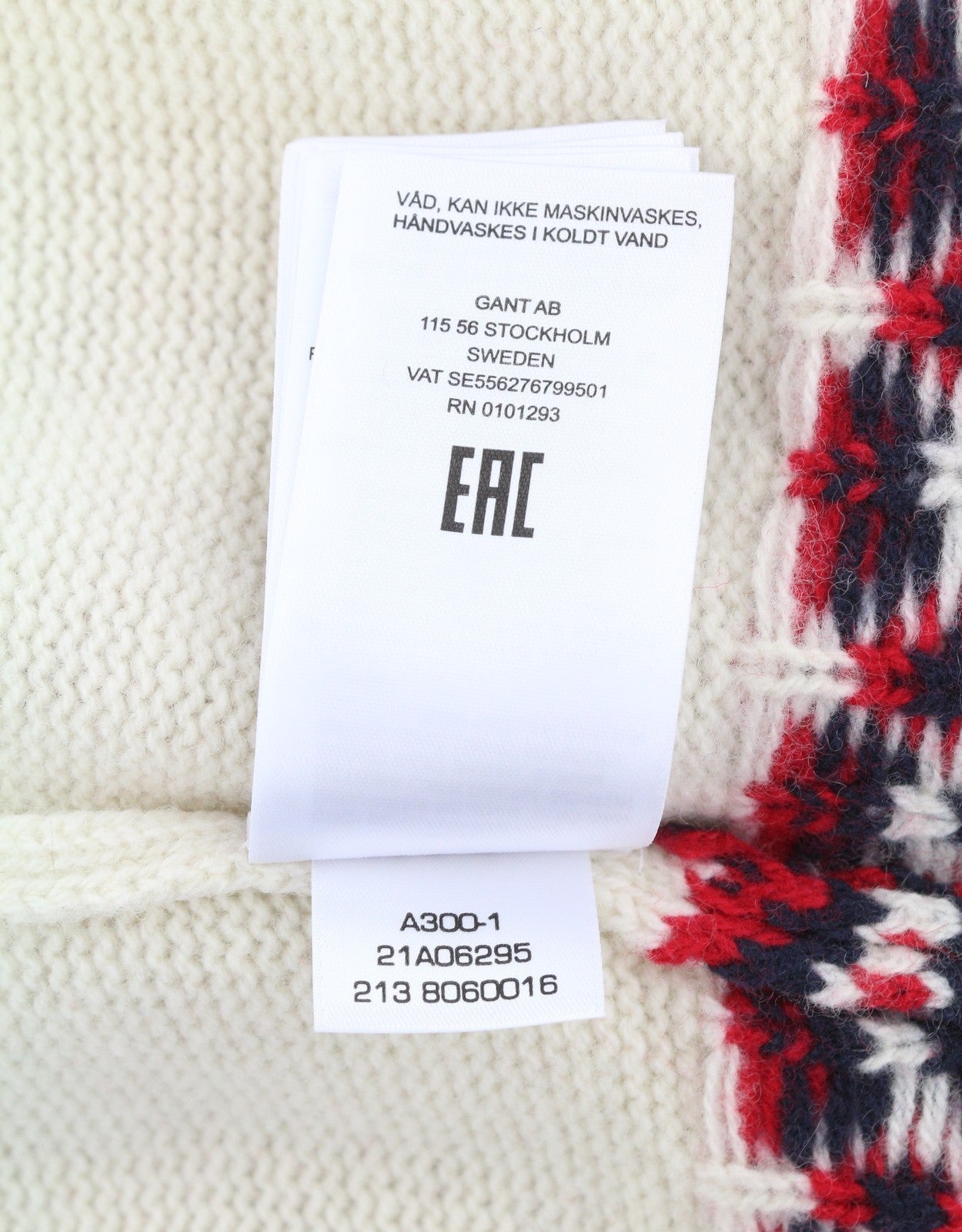 GANT Holiday Fair Isle C-Neck Men Jumper XL Cream Lambswool Knitted Pullover