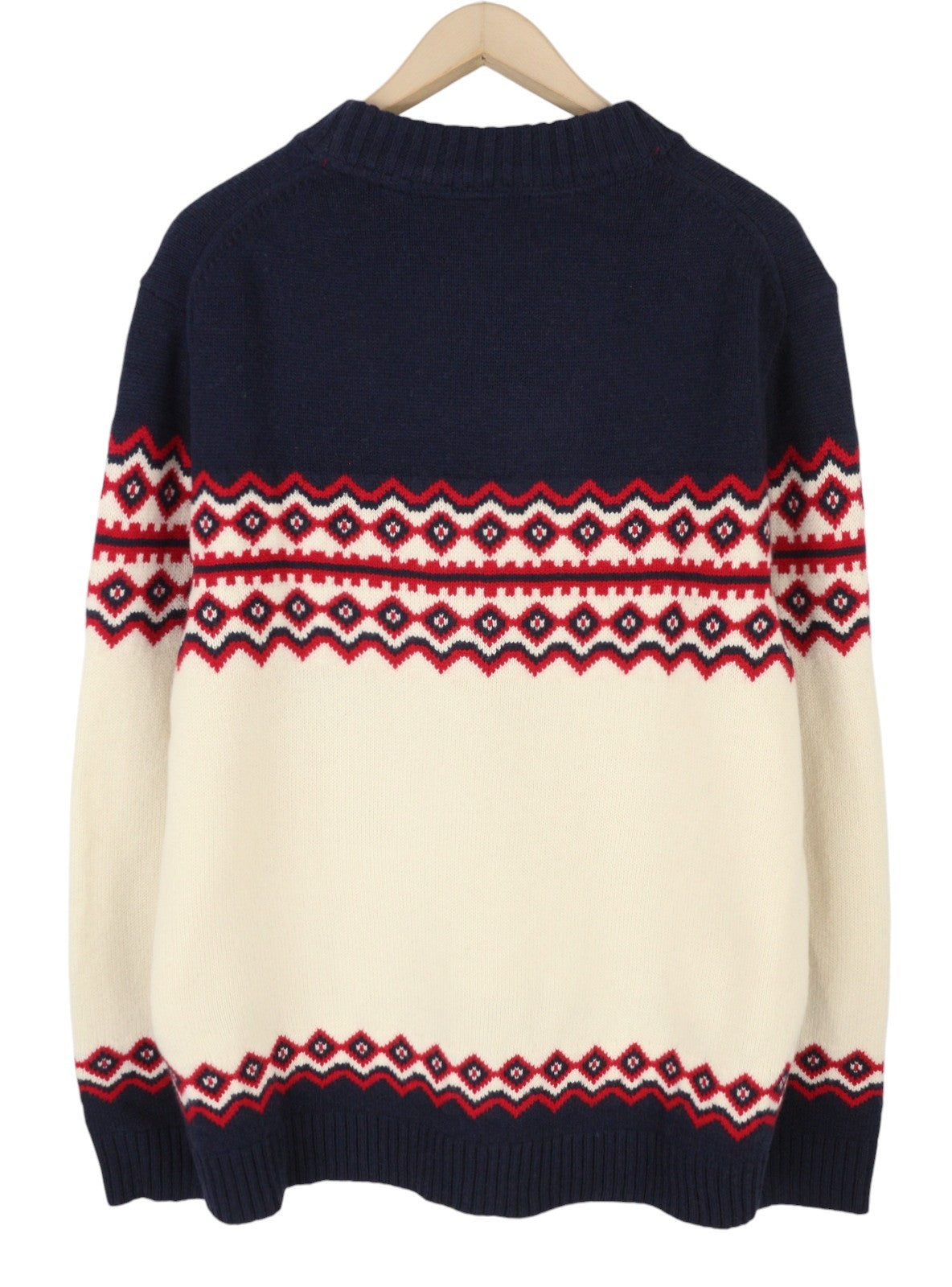 GANT Holiday Fair Isle C-Neck Men Jumper XL Cream Lambswool Knitted Pullover