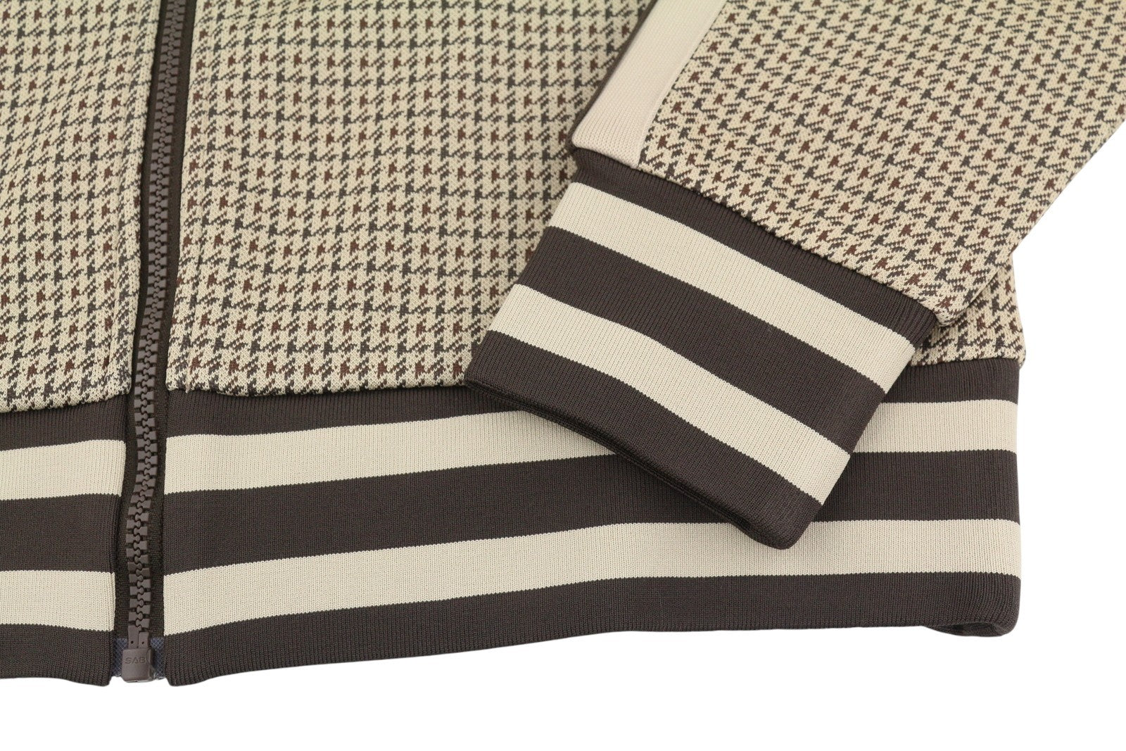 GANT Houndstooth Men Sweatshirt L Chocolate Brown High Neck Full Zip RRP180