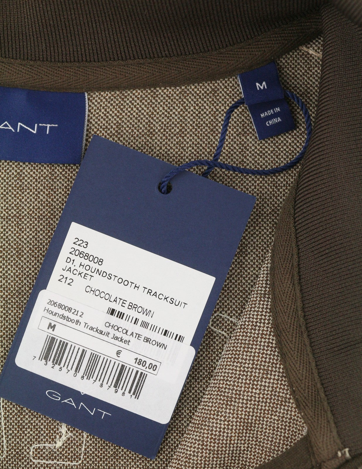 GANT Houndstooth Men Sweatshirt L Chocolate Brown High Neck Full Zip RRP180