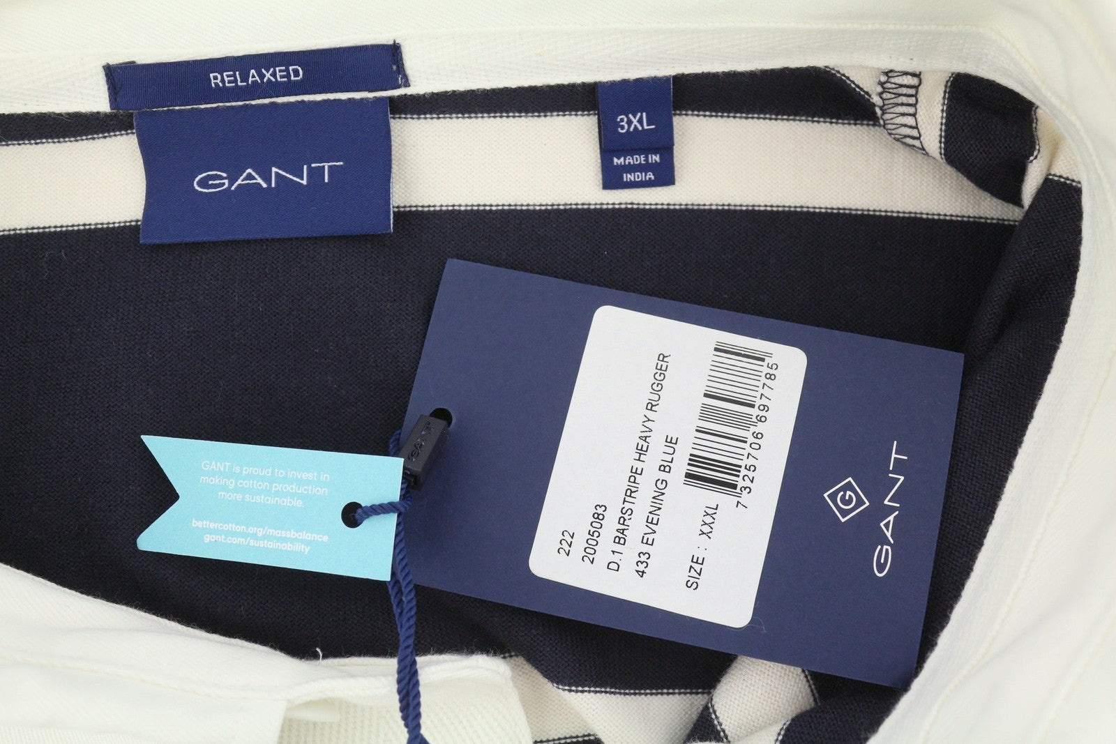 GANT Barstripe Heavy Rugger Men Sweatshirt 3XL Evening Blue Relaxed Rugby RRP119