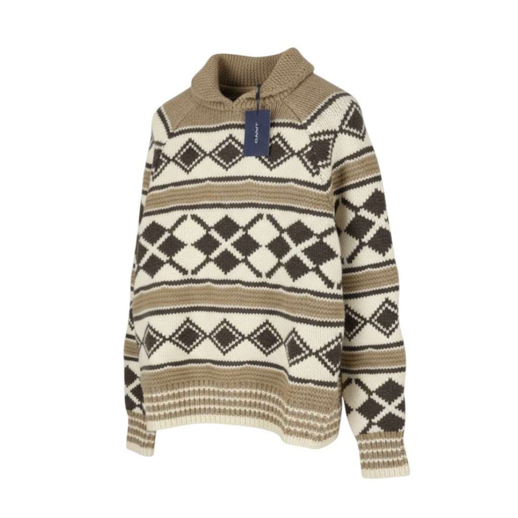 GANT Oversized Diamond Men Jumper M Brown Melange Wool Alpaca Pullover RRP249