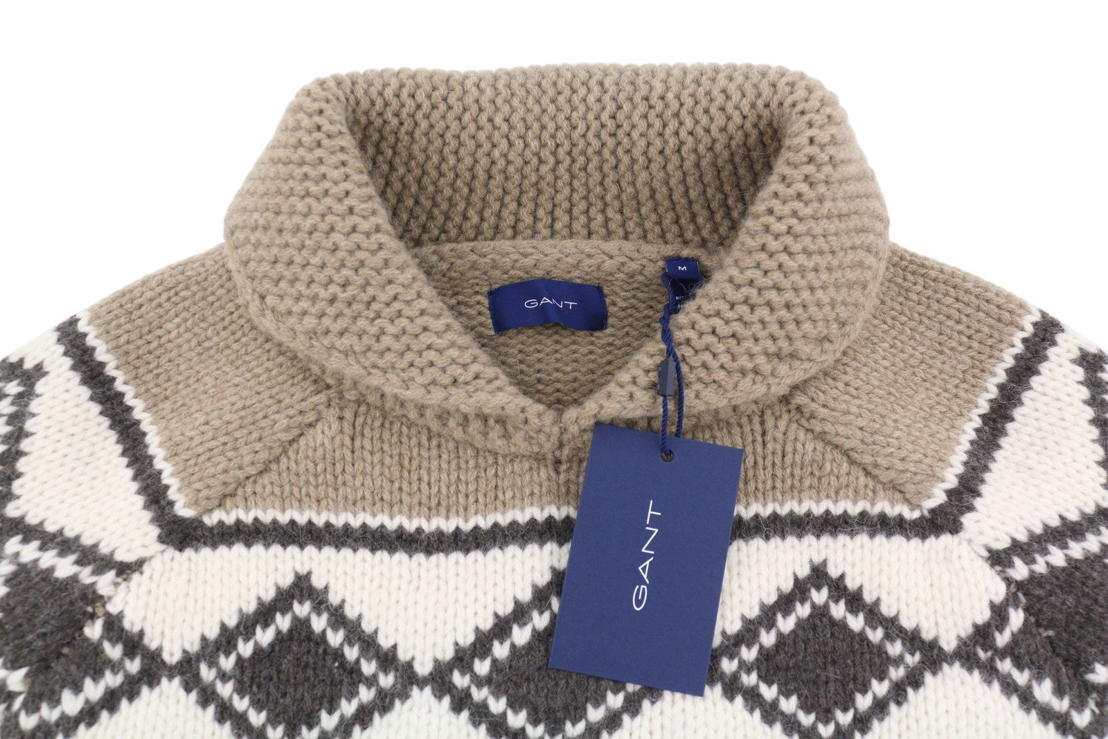 GANT Oversized Diamond Men Jumper M Brown Melange Wool Alpaca Pullover RRP249