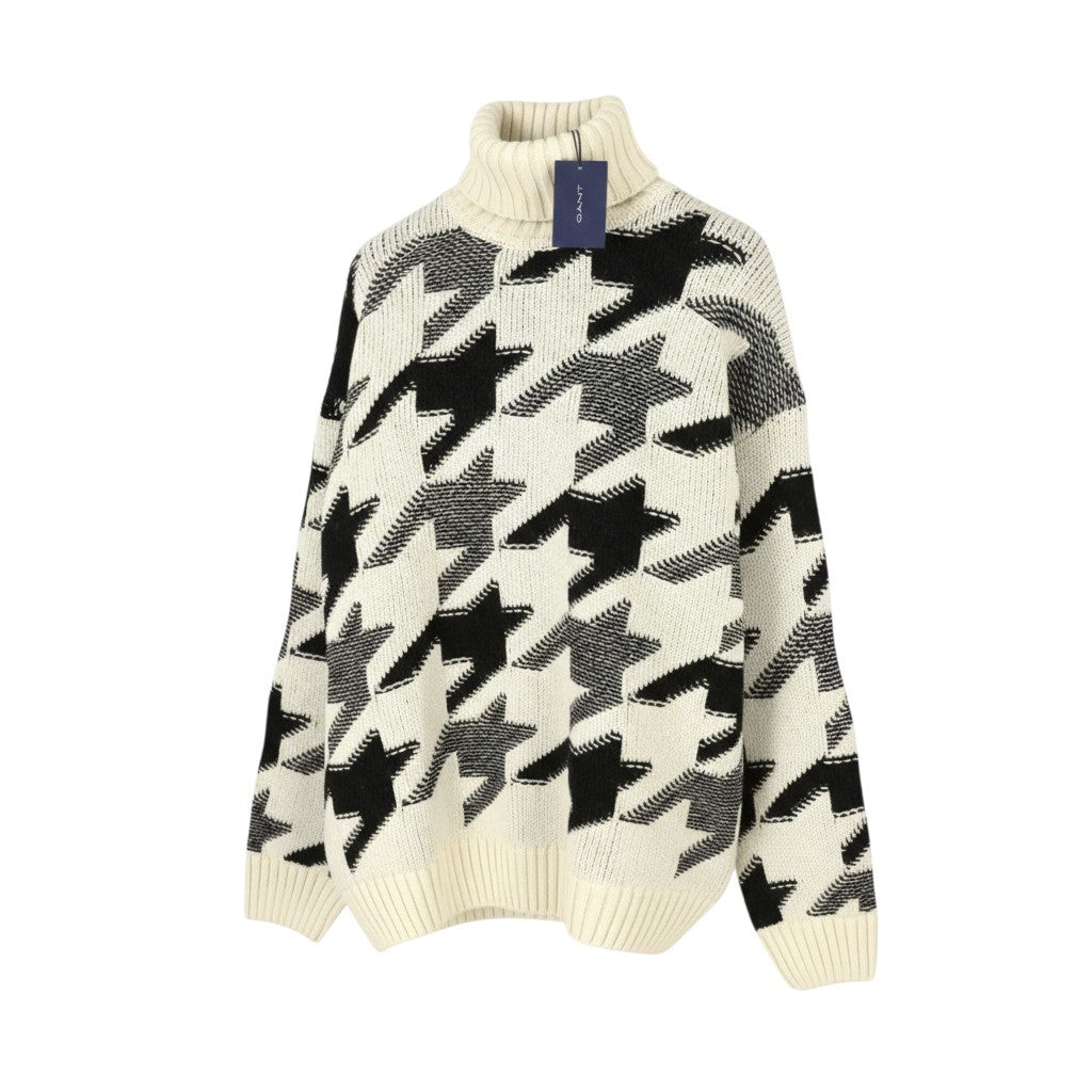 GANT Houndstooth Rollneck Men Jumper XL Cream Wool Thick Knit Pullover RRP249