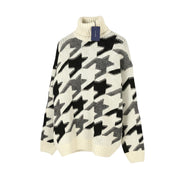 GANT Houndstooth Rollneck Men Jumper XL Cream Wool Thick Knit Pullover RRP249