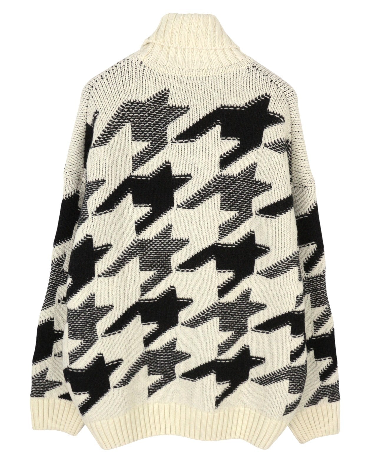 GANT Houndstooth Rollneck Men Jumper XL Cream Wool Thick Knit Pullover RRP249