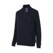 GANT Neps Buttons Mock Neck Men Jumper 2XL Blue Wool Blend Knit Pullover RRP179